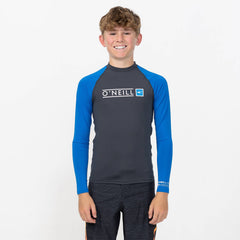 Boy's Reactor Block Long Sleeve Rash Vest - Charcoal Blue