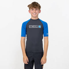 Boy's Reactor Block Short Sleeve Rash Vest - Charcoal Blue