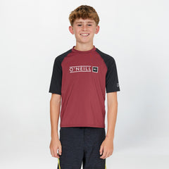Boy's Reactor Short Sleeve Rash Vest - Maroon