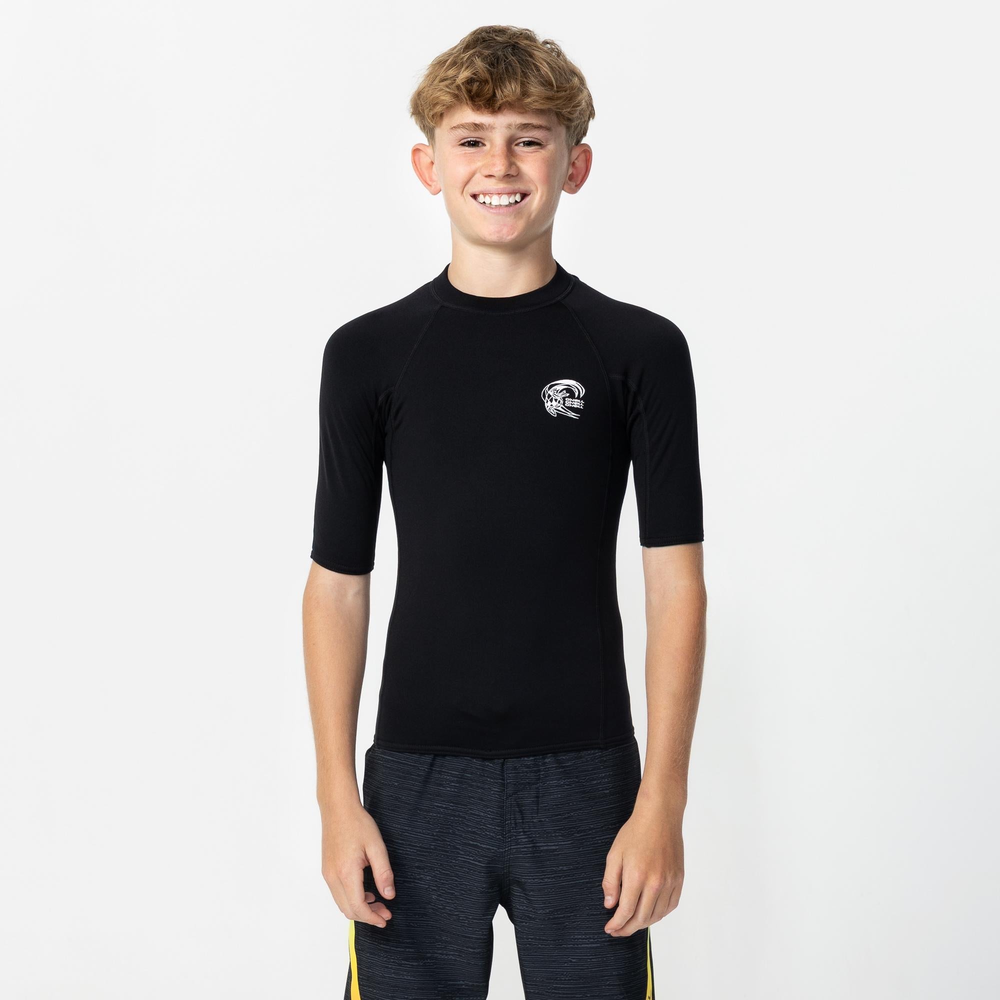 Kid's Thermo Short Sleeve Crew Rash Vest - Black