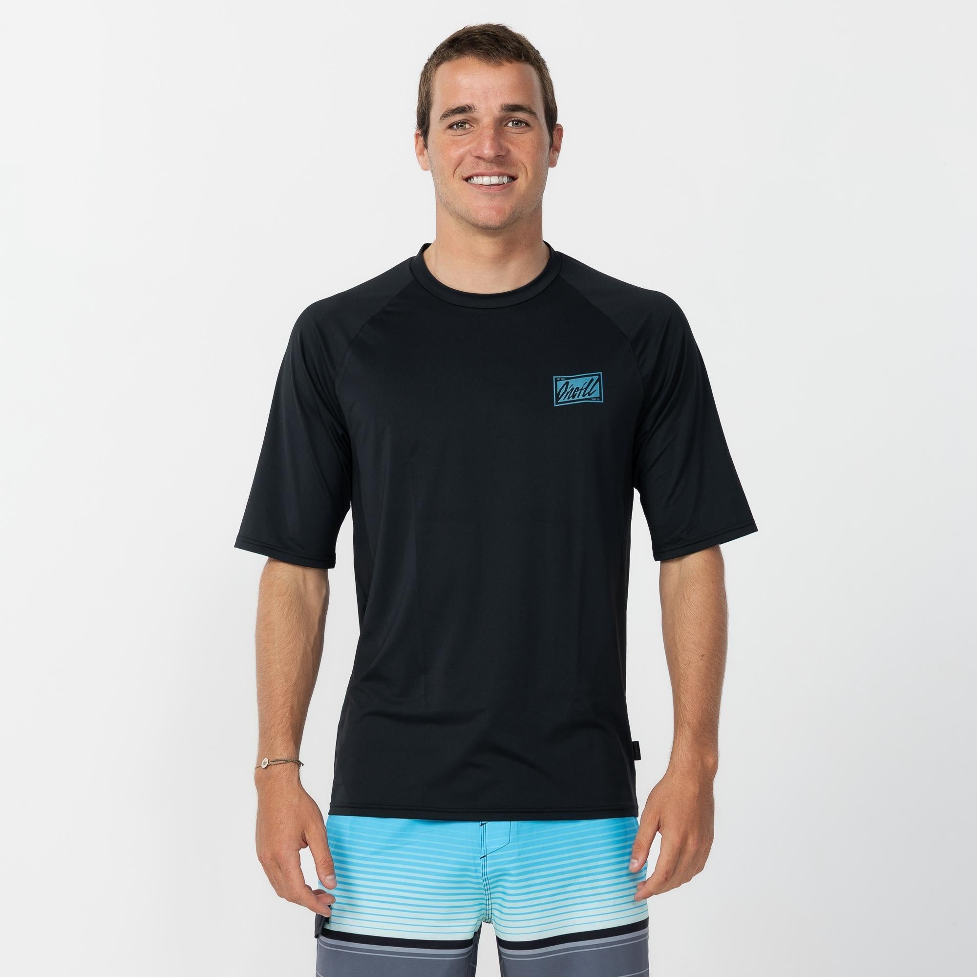 Skewed Short Sleeve Rash Vest Tee - Black