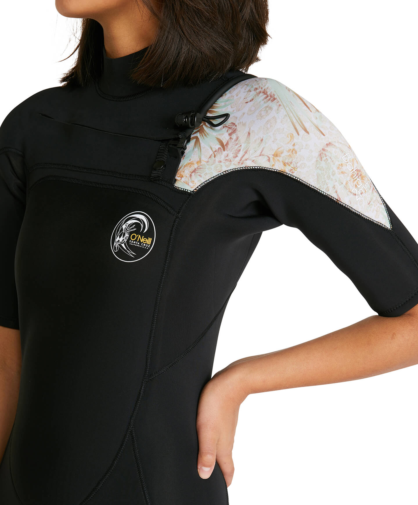 Womens Bahia 2mm Short Arm Steamer Wetsuit - Black/Tropical Leopard