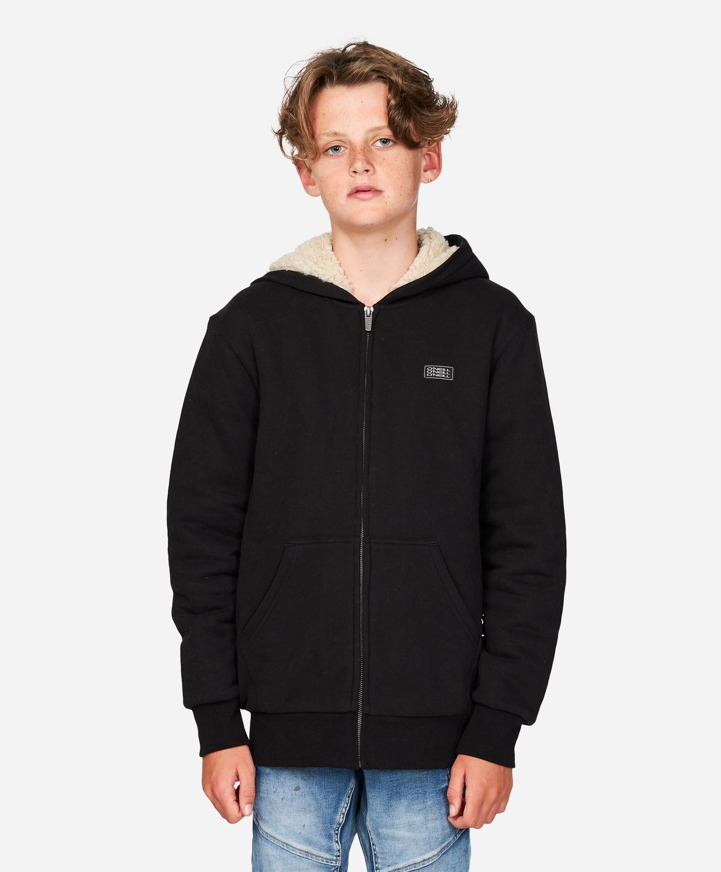 Boys Fifty Two Sherpa Zip Hoodie - Black