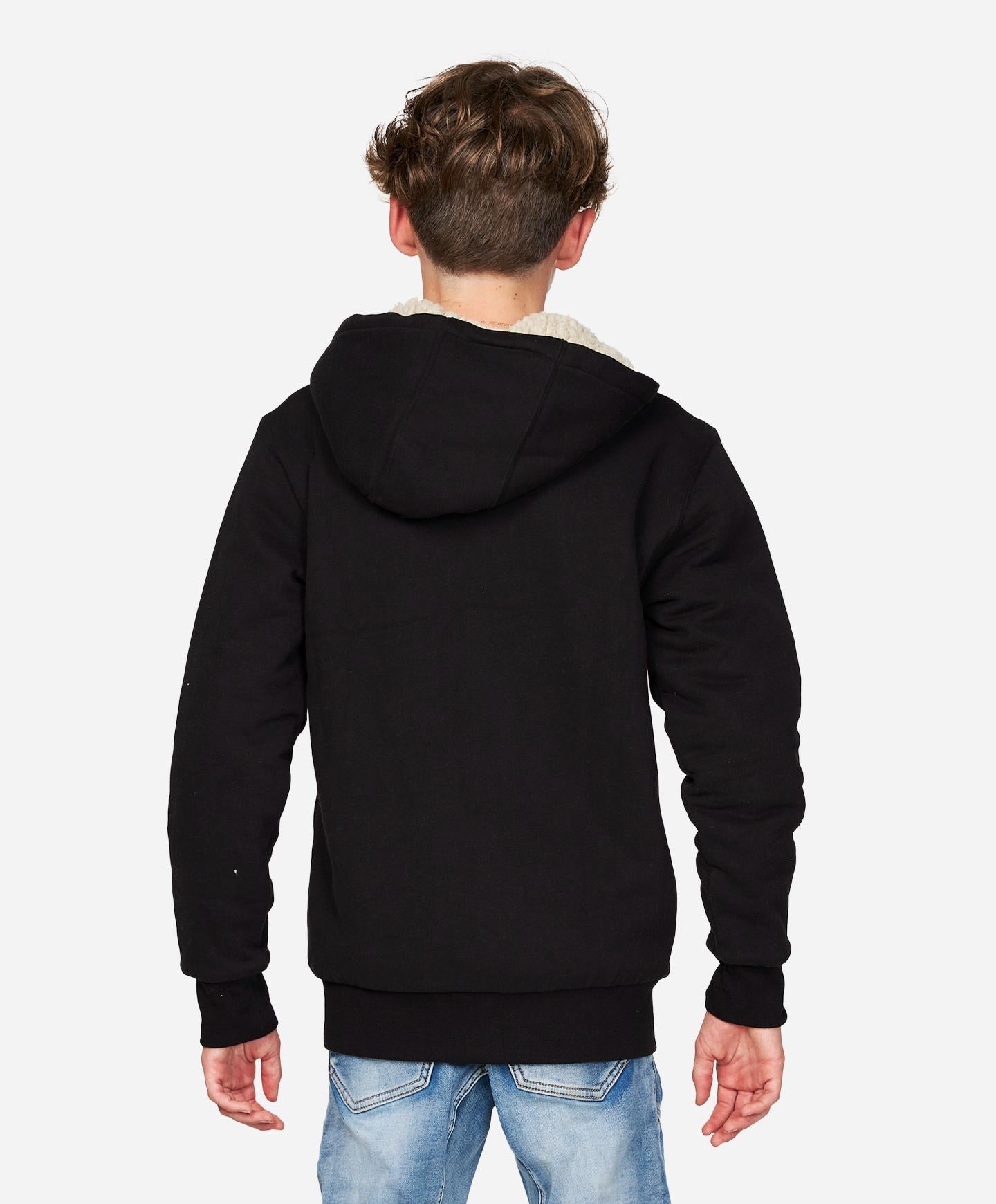 Boys Fifty Two Sherpa Zip Hoodie - Black