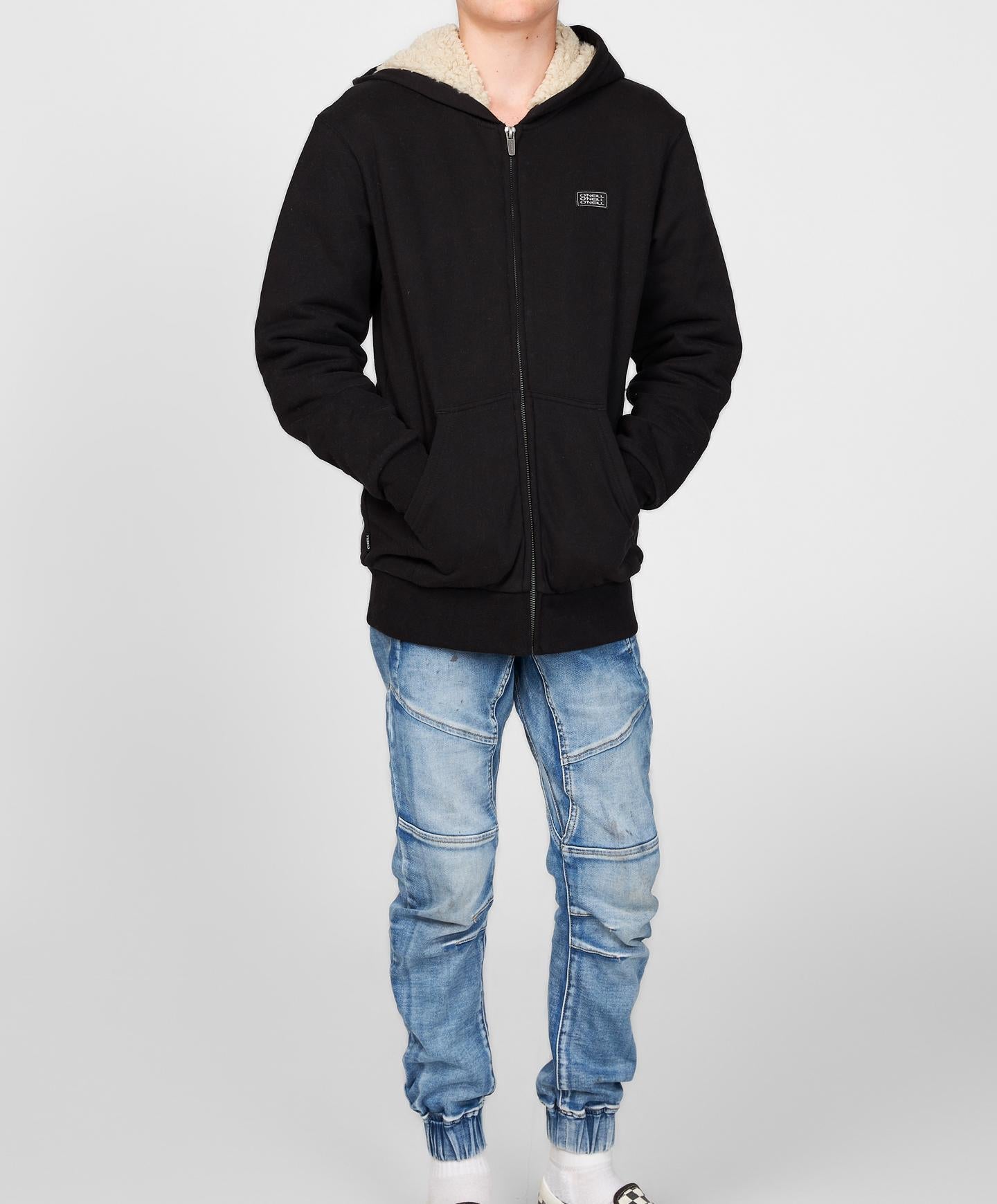 Boys Fifty Two Sherpa Zip Hoodie - Black