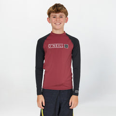 Boy's Reactor Block Long Sleeve Rash Vest - Maroon