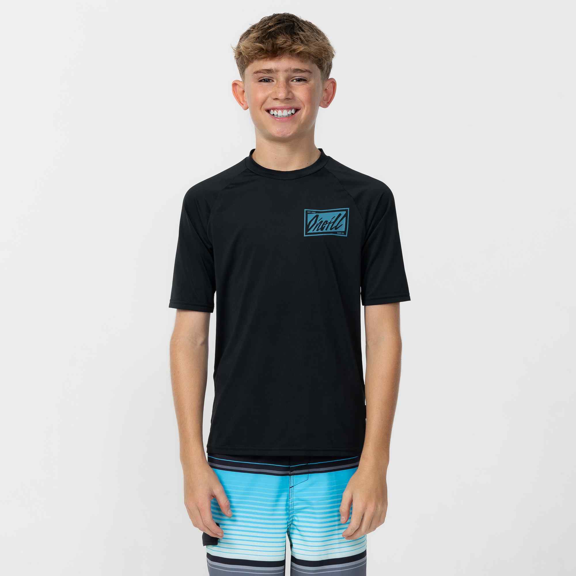 Boy's Skewed Short Sleeve Rash Vest Tee - Black