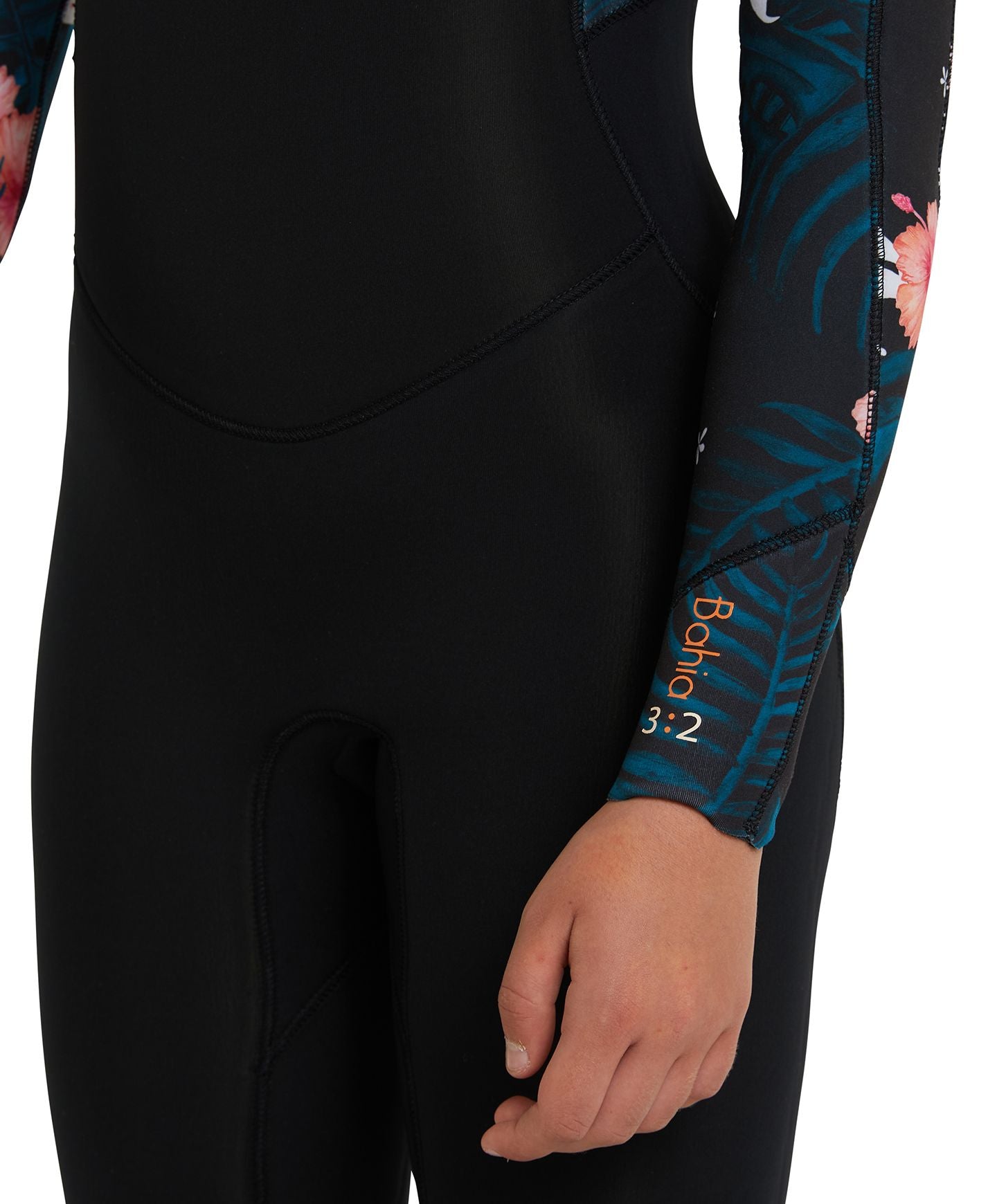 Girl's Bahia 3/2mm Steamer Chest Zip Wetsuit - Black Hibiscus