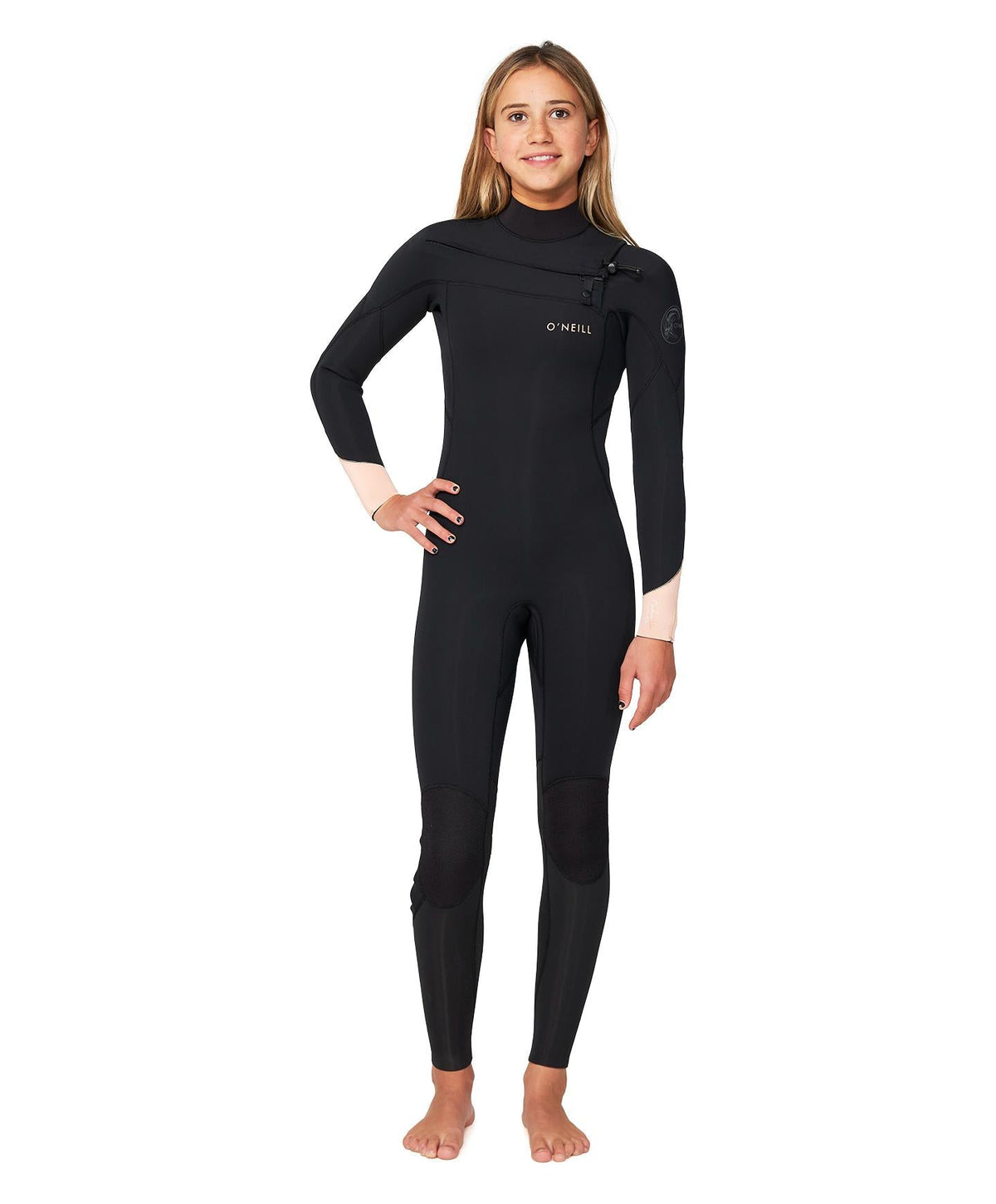 Girl's Bahia 3/2mm Steamer Chest Zip Wetsuit - Peach