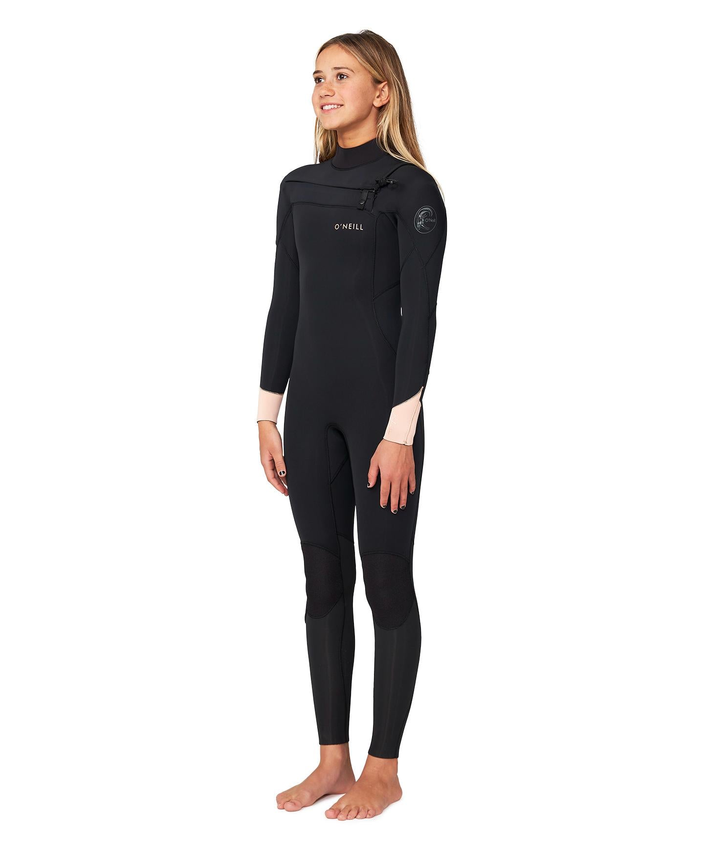 Girl's Bahia 3/2mm Steamer Chest Zip Wetsuit - Peach