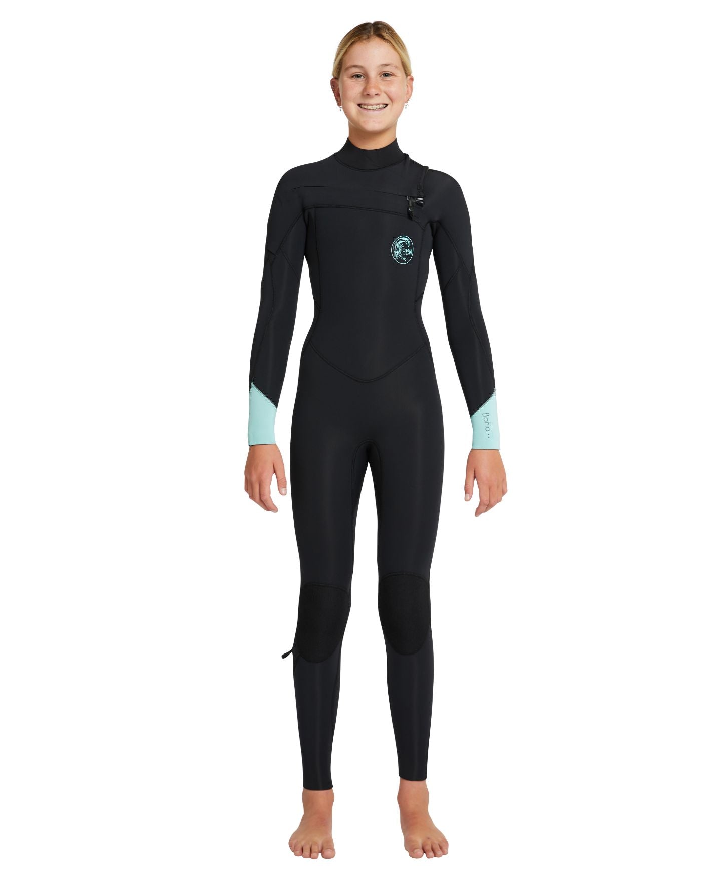 Girl's Bahia 4/3mm Steamer Chest Zip Wetsuit - Black Aqua