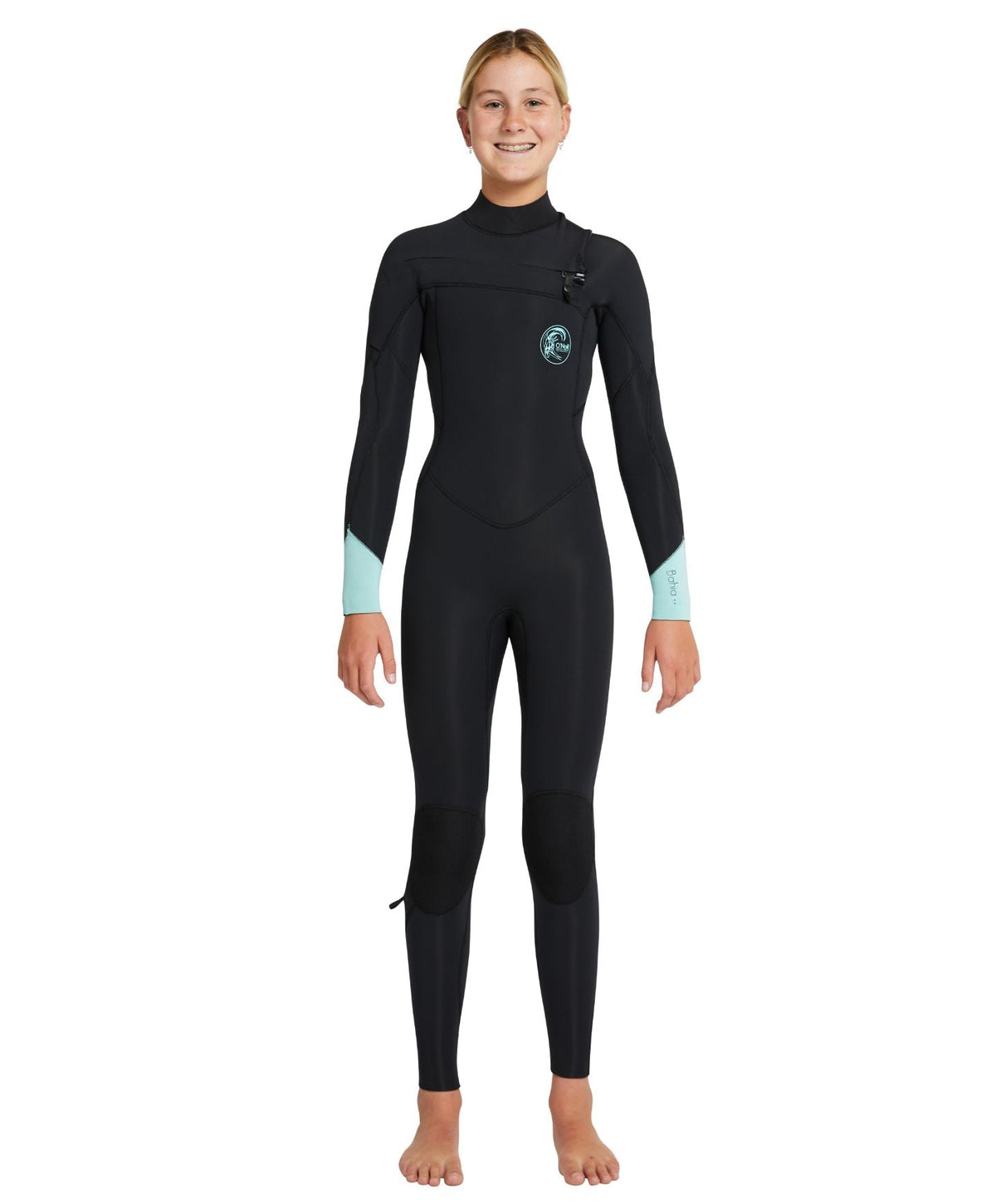 Girl's Bahia 4/3mm Steamer Chest Zip Wetsuit - Black Aqua