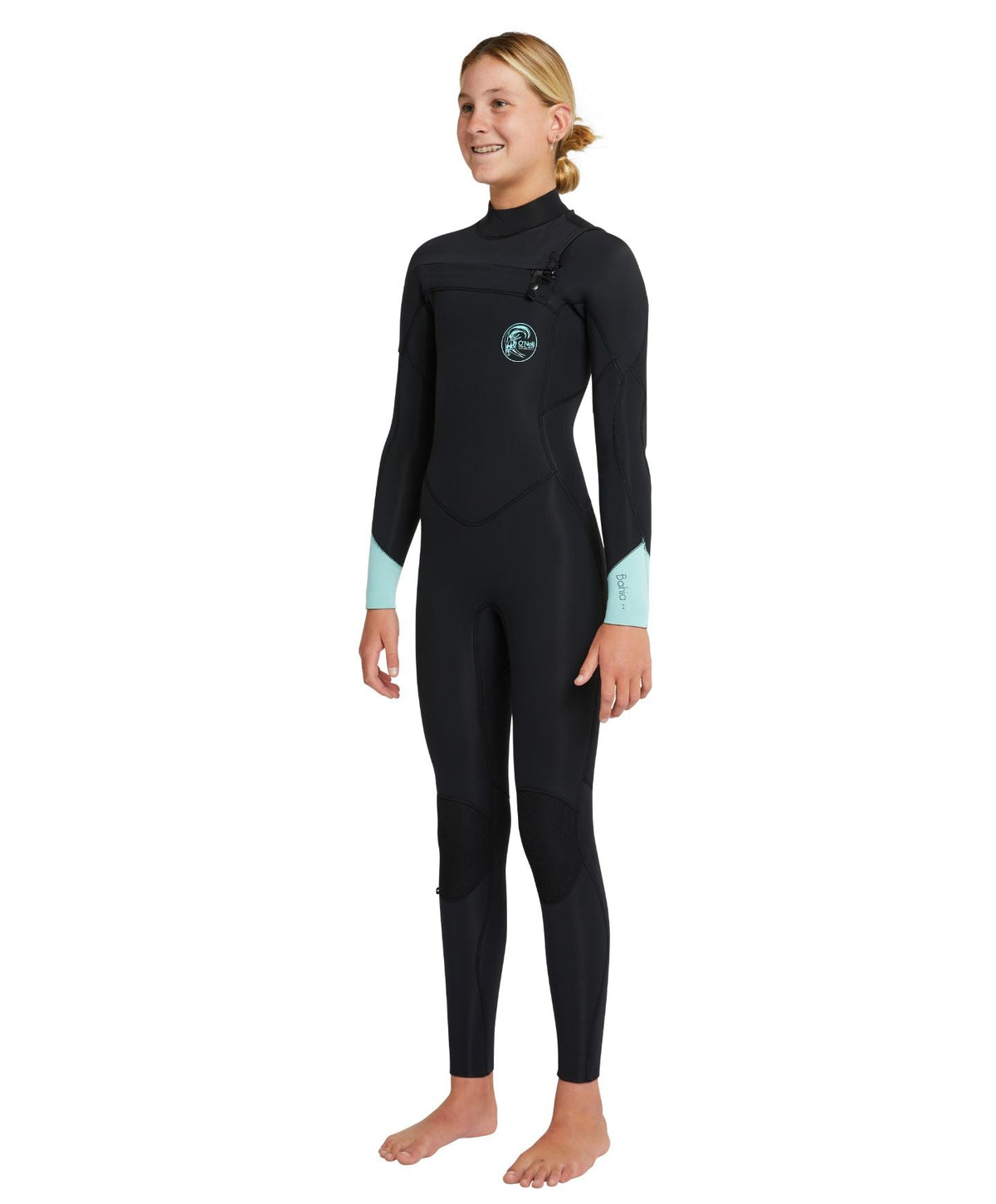 Girl's Bahia 4/3mm Steamer Chest Zip Wetsuit - Black Aqua