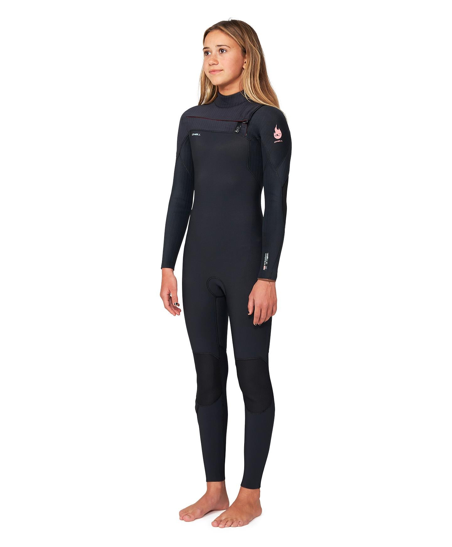 Girl's HyperFire 3/2mm Steamer Chest Zip Wetsuit - Black