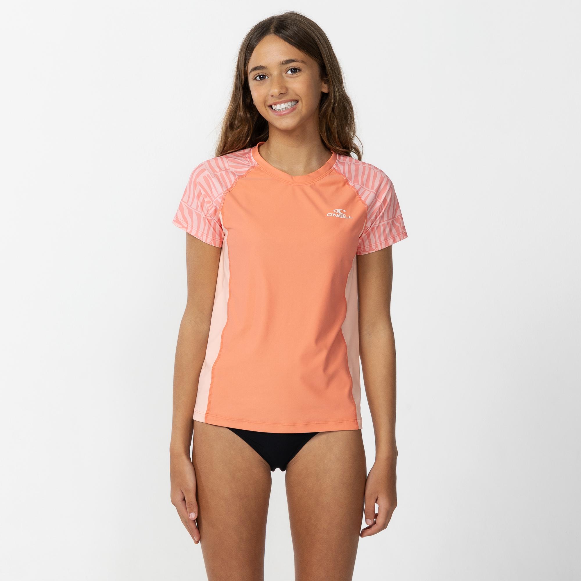 Girl's Nixie Short Sleeve Rash Vest - Palm Peach