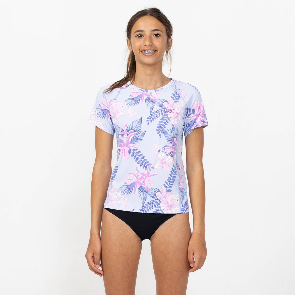 Girl's Nixie Short Sleeve Rash Vest Tee - Tropic Azure
