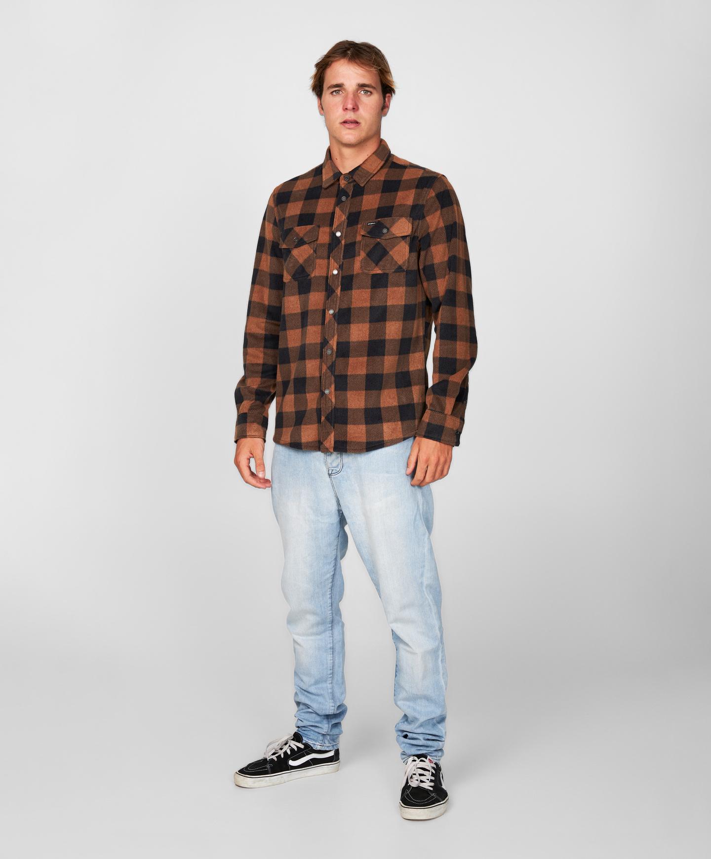 Glacier Plaid Superfleece Flannel Shirt - Brown