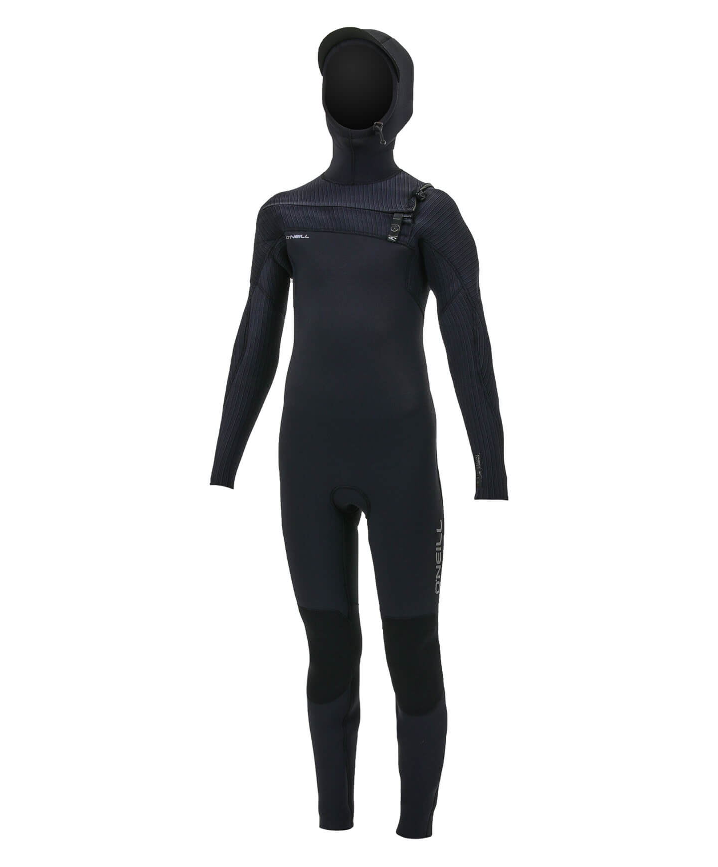 Kid's HyperFreak 5/4+ Hooded Steamer Chest Zip Wetsuit - Black