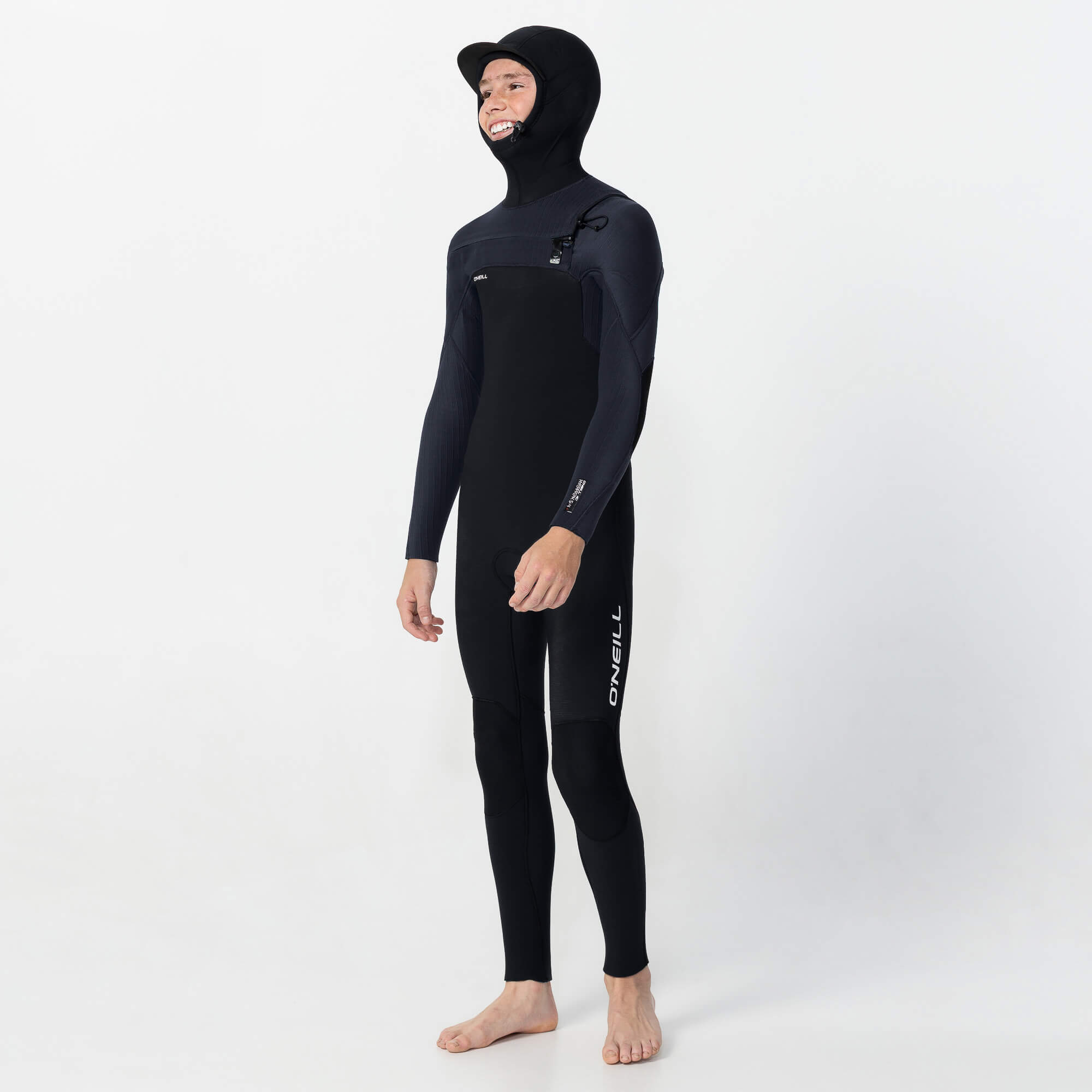 Kid's HyperFreak 5/4+ Hooded Steamer Chest Zip Wetsuit - Black