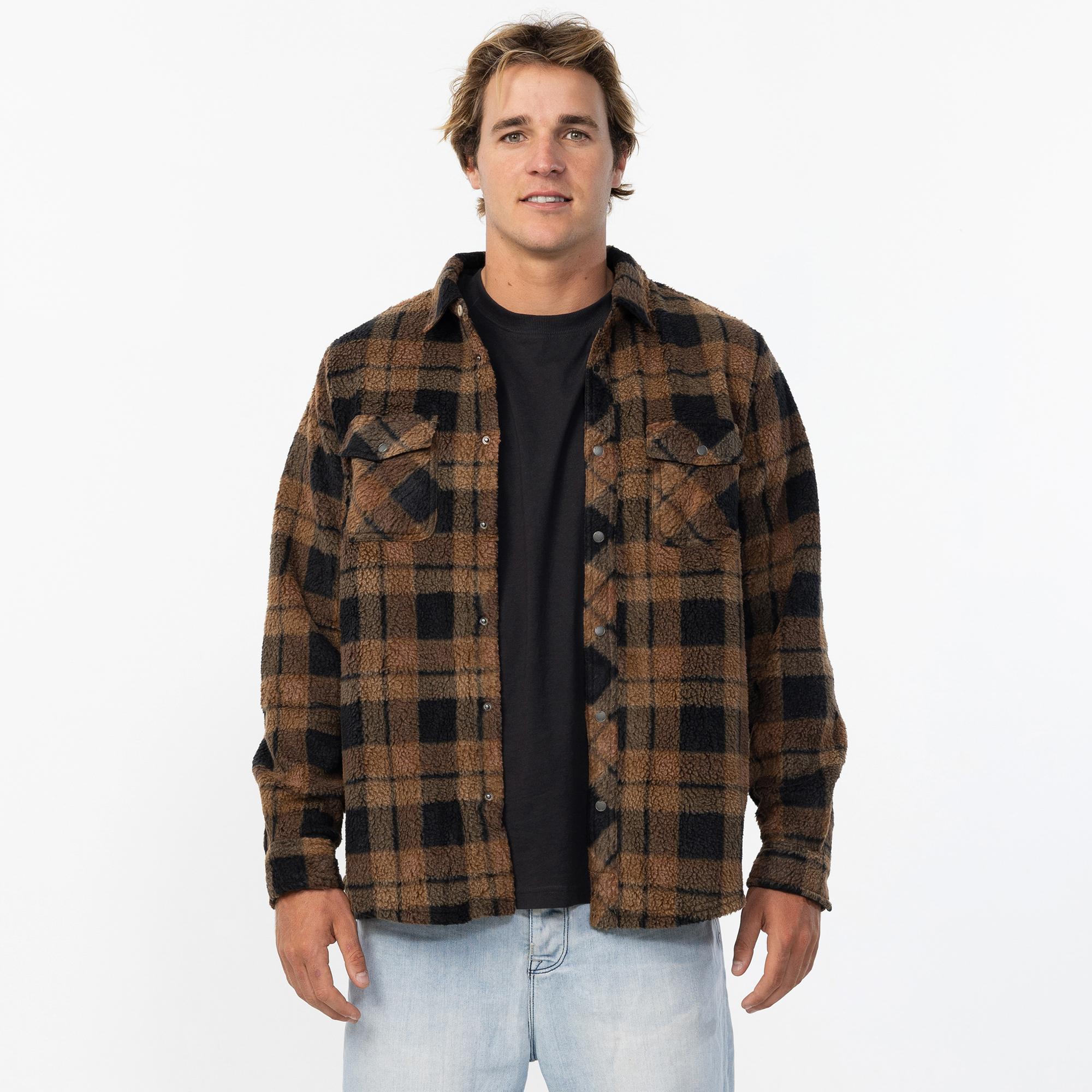 Men's Glacier Plaid High Pile Superfleece - Dark Khaki