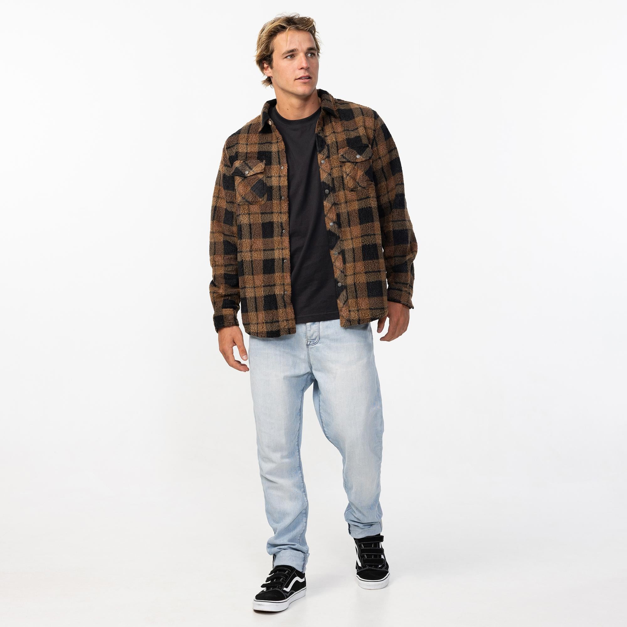 Men's Glacier Plaid High Pile Superfleece - Dark Khaki