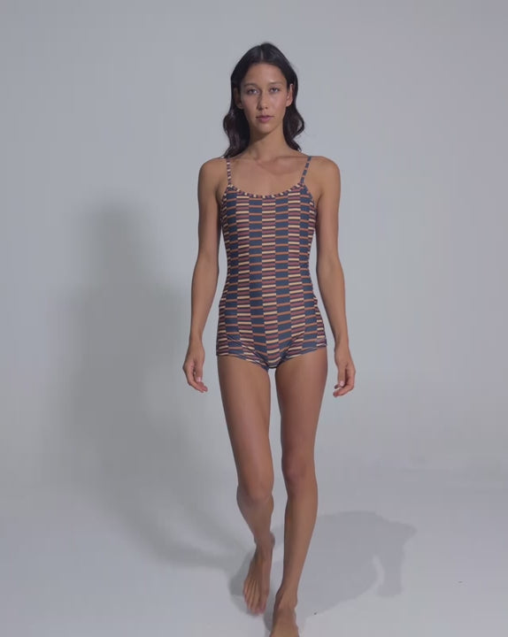 Load video: Women's Shadow Bay One Piece - Ticking Stripe Warm