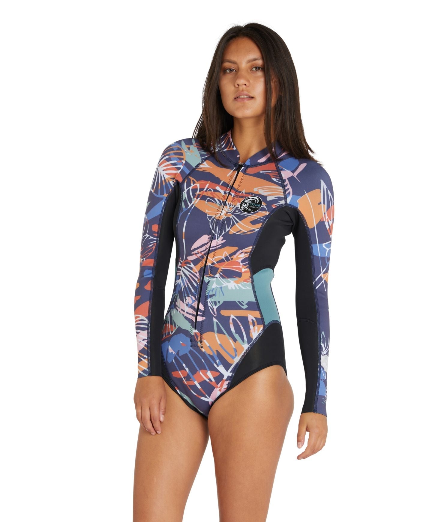 Women's Bahia 2mm Long Sleeve Cheeky Spring Suit Wetsuit - Navy Tropical