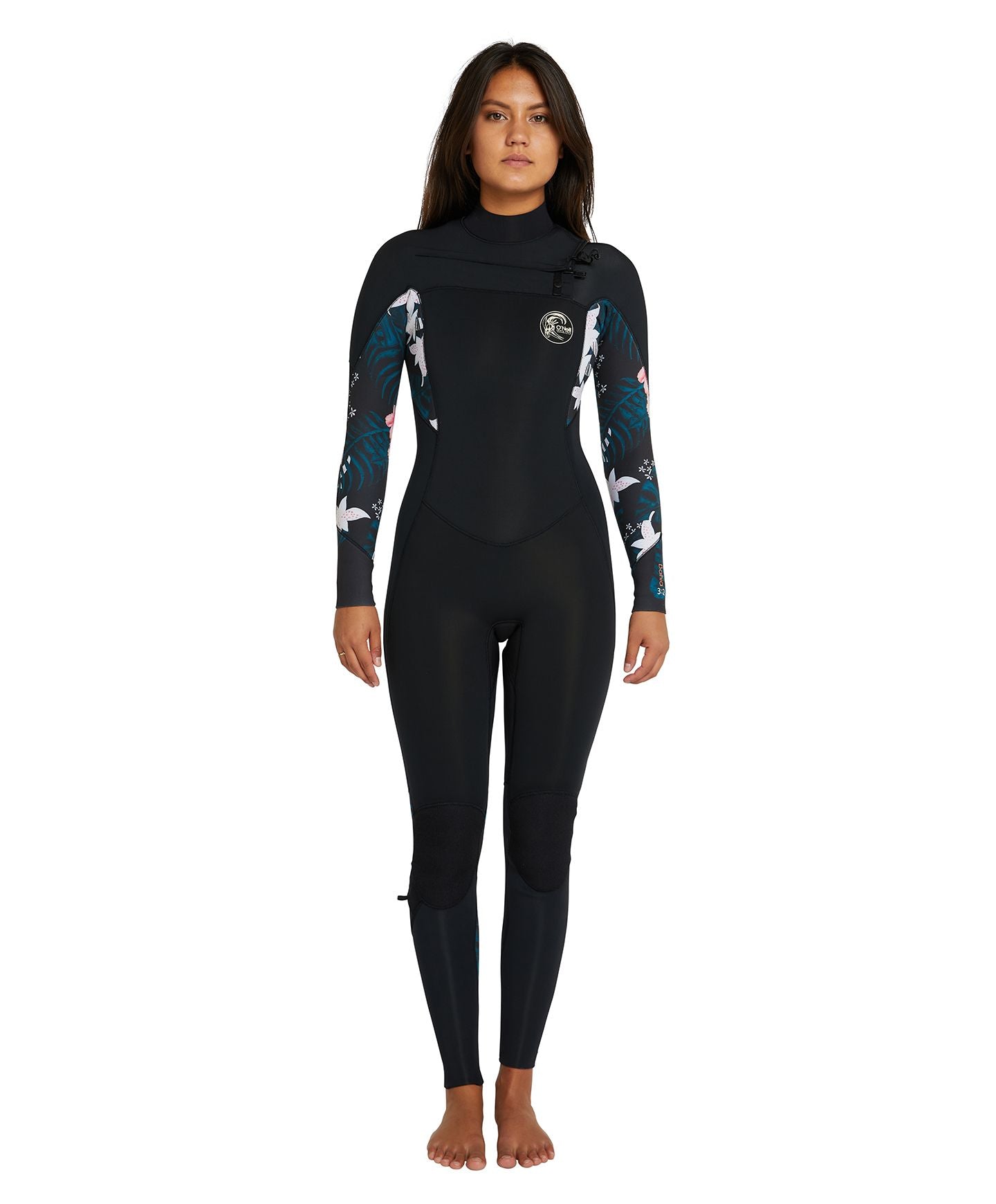 Women's Bahia 3/2mm Steamer Chest Zip Wetsuit - Black Hibiscus