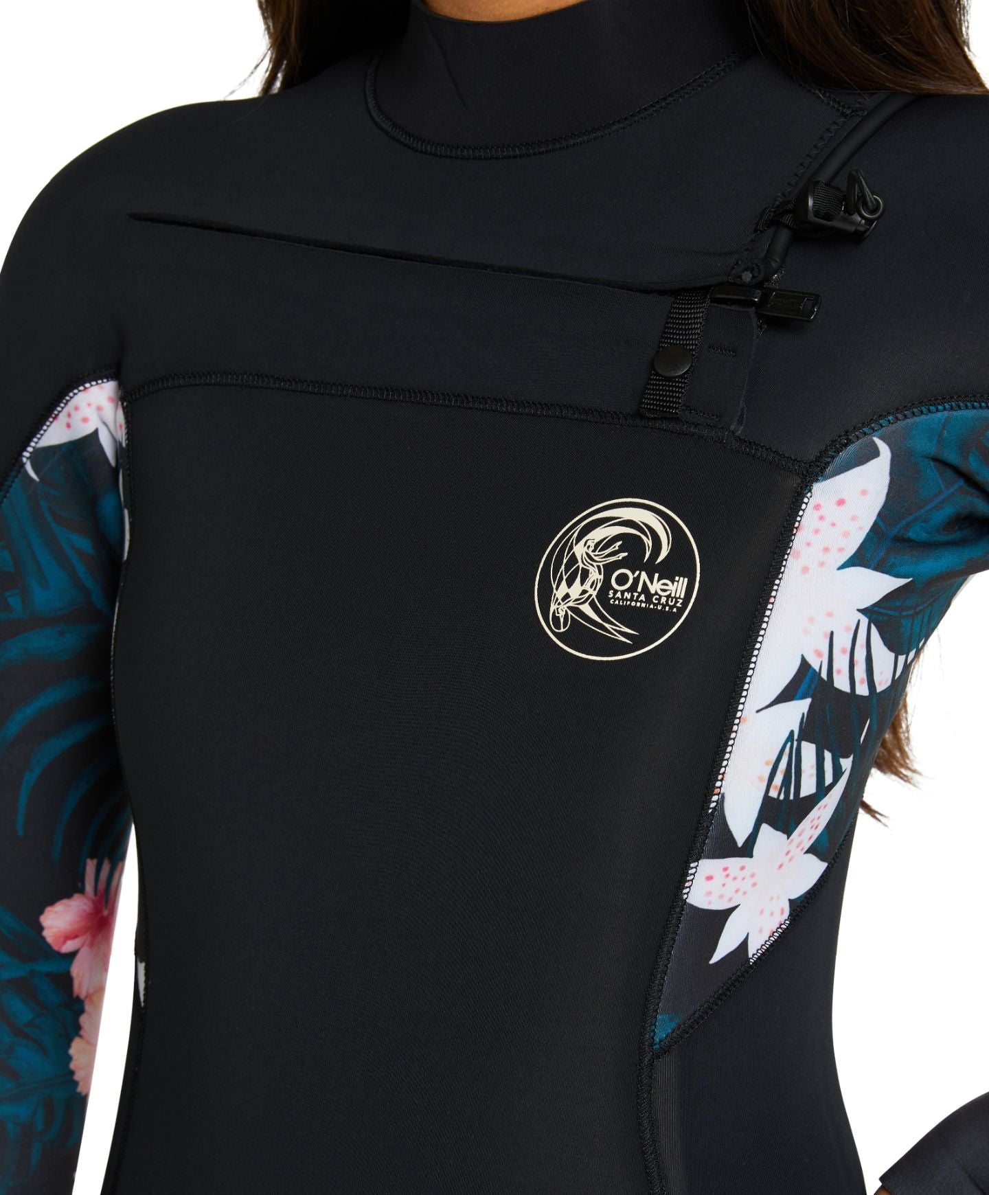 Women's Bahia 3/2mm Steamer Chest Zip Wetsuit - Black Hibiscus