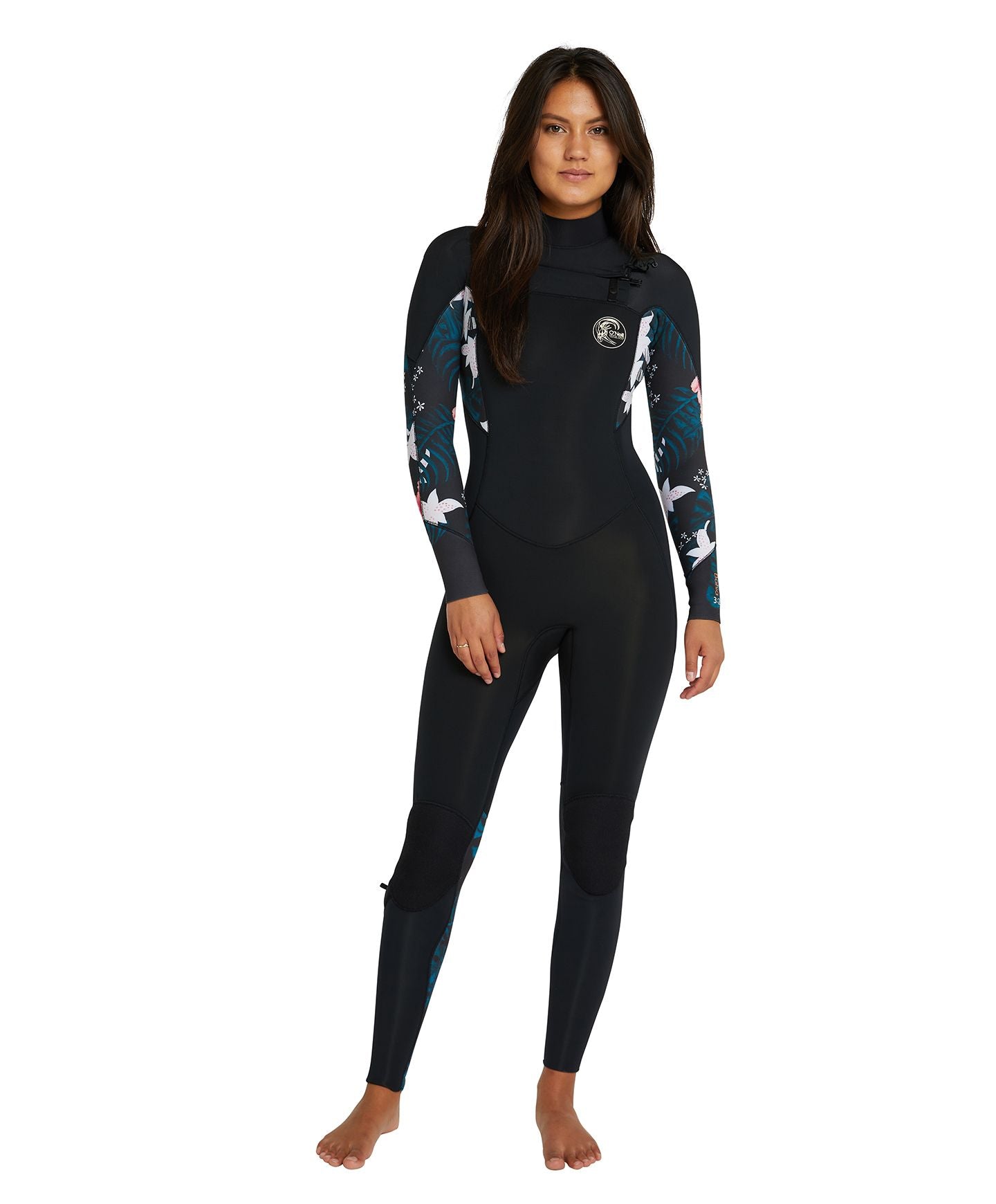 Women's Bahia 3/2mm Steamer Chest Zip Wetsuit - Black Hibiscus