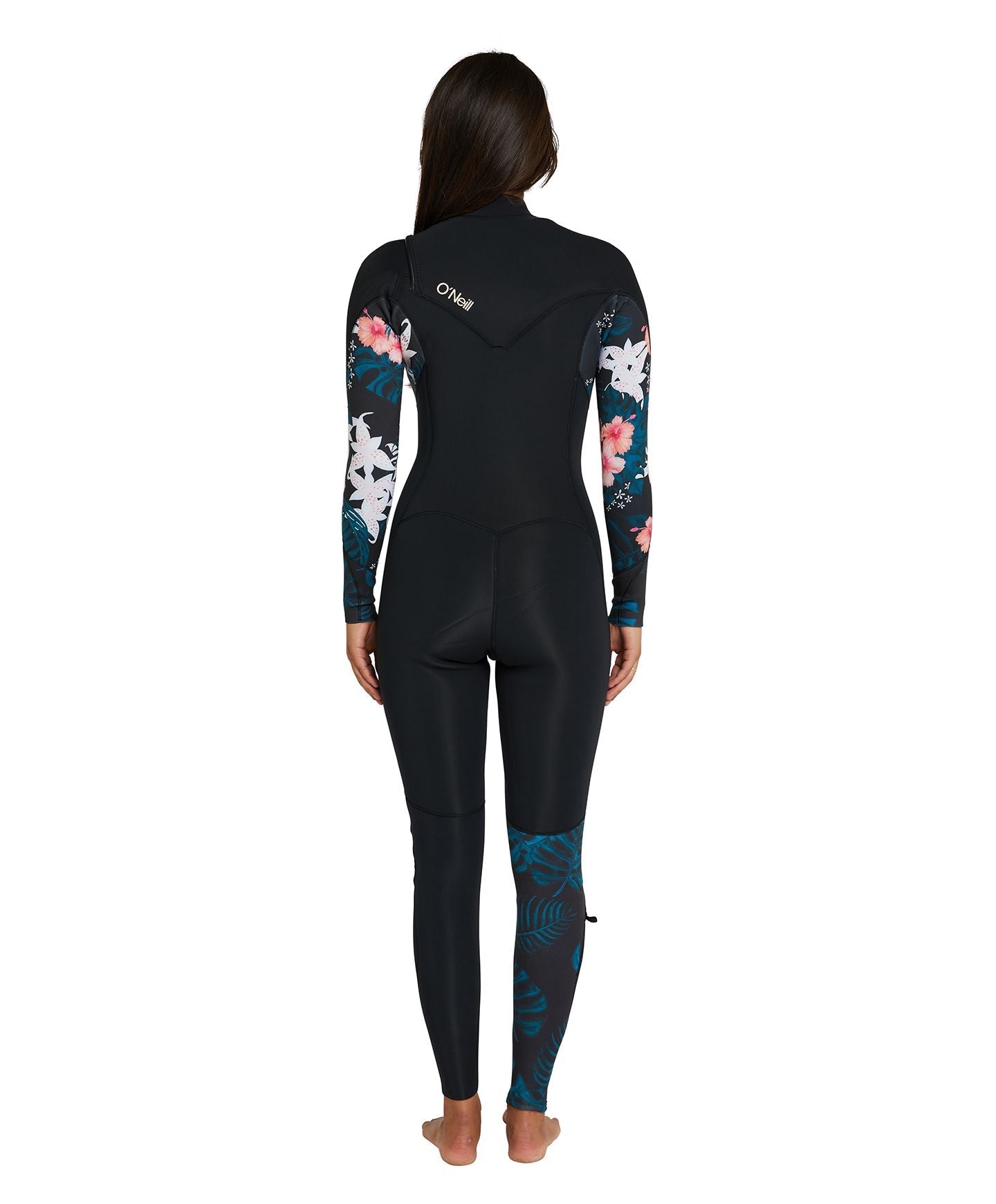 Women's Bahia 3/2mm Steamer Chest Zip Wetsuit - Black Hibiscus