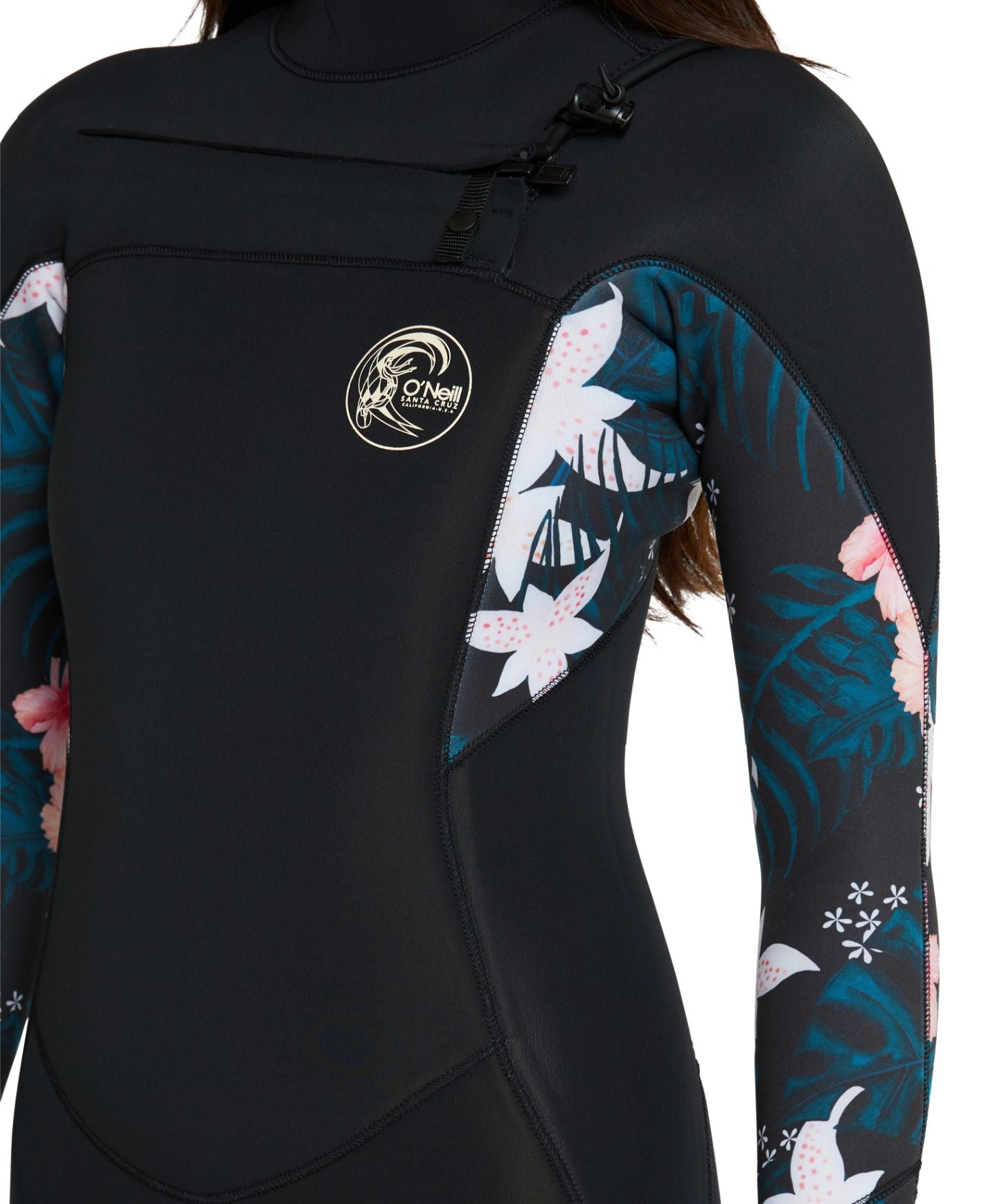 Women's Bahia 3/2mm Steamer Chest Zip Wetsuit - Black Hibiscus