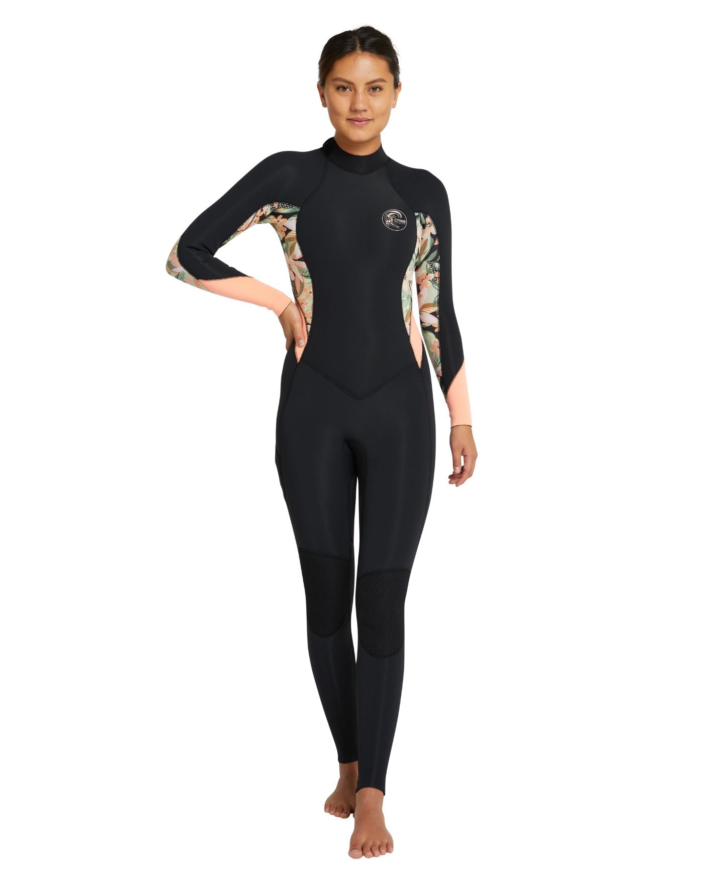 Women's Bahia 4/3mm Steamer Back Zip Wetsuit - Black Wild Papaya