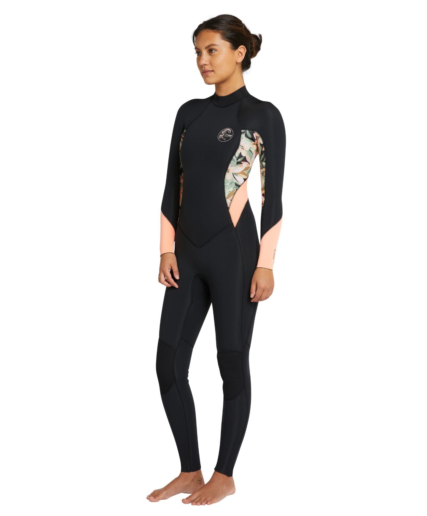 Women's Bahia 4/3mm Steamer Back Zip Wetsuit - Black Wild Papaya