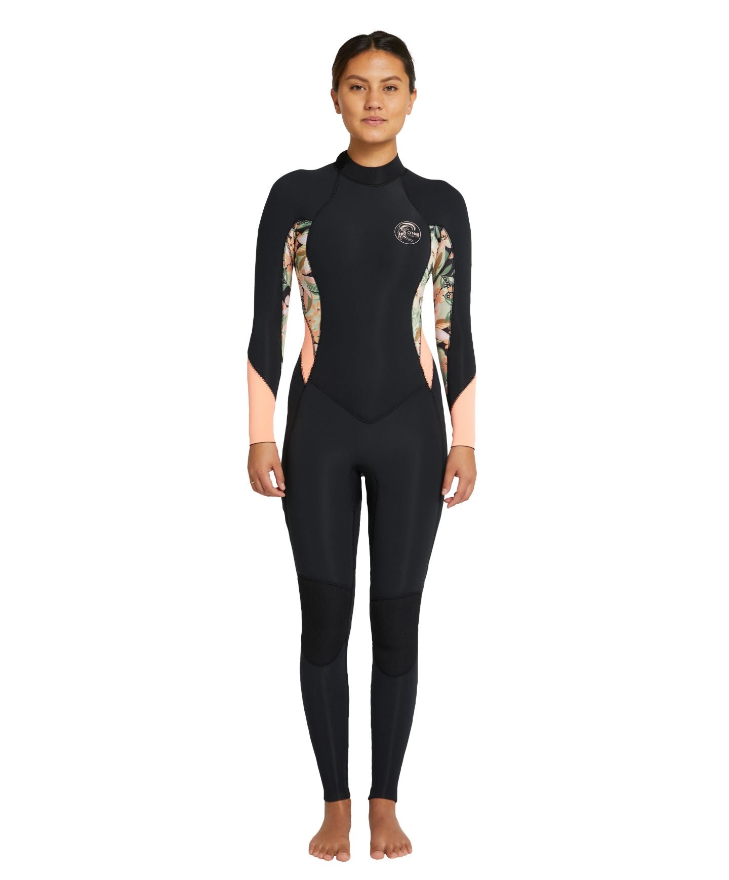 Women's Bahia 4/3mm Steamer Back Zip Wetsuit - Black Wild Papaya