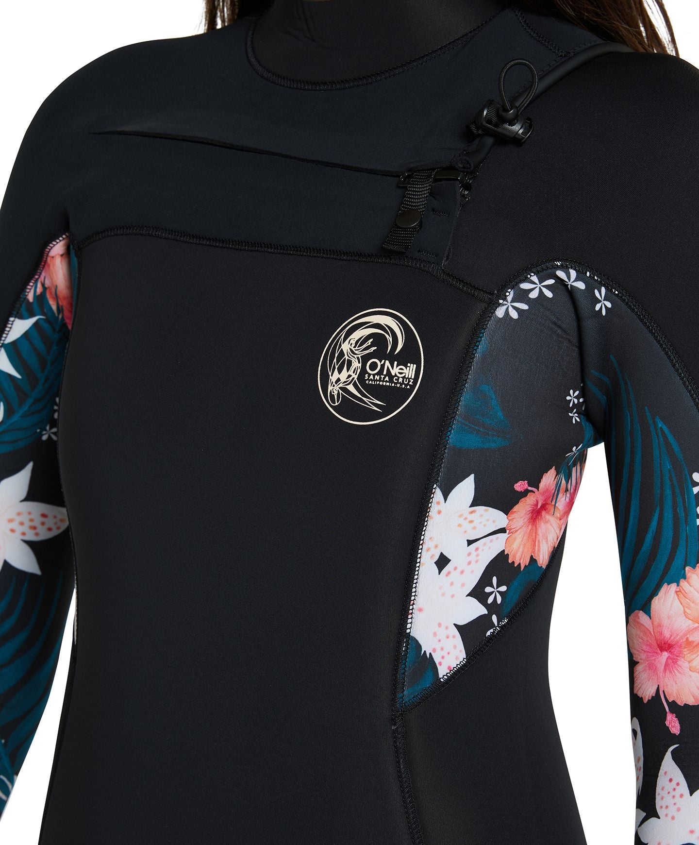 Women's Bahia 4/3mm Steamer Chest Zip Wetsuit - Black Hibiscus