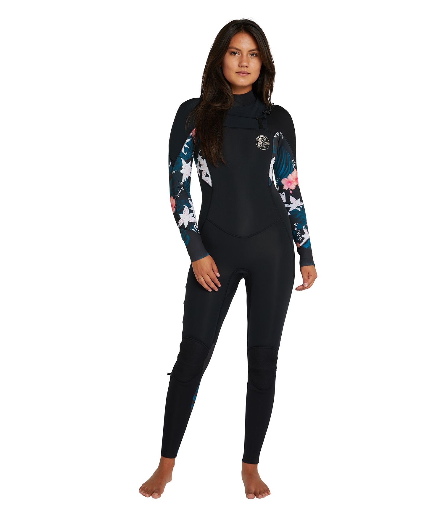 Women's Bahia 4/3mm Steamer Chest Zip Wetsuit - Black Hibiscus