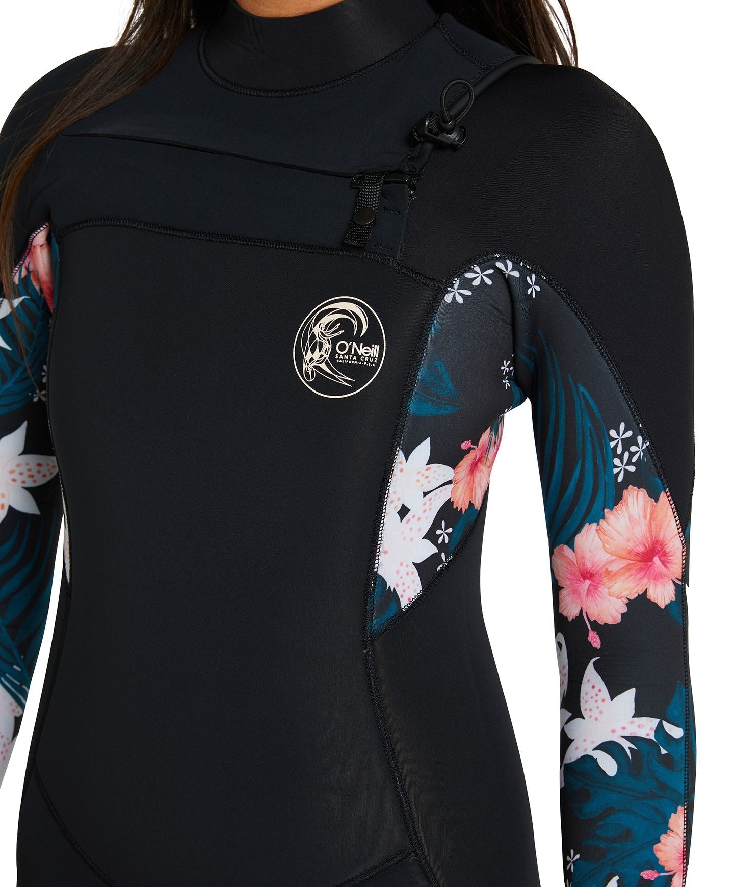 Women's Bahia 4/3mm Steamer Chest Zip Wetsuit - Black Hibiscus