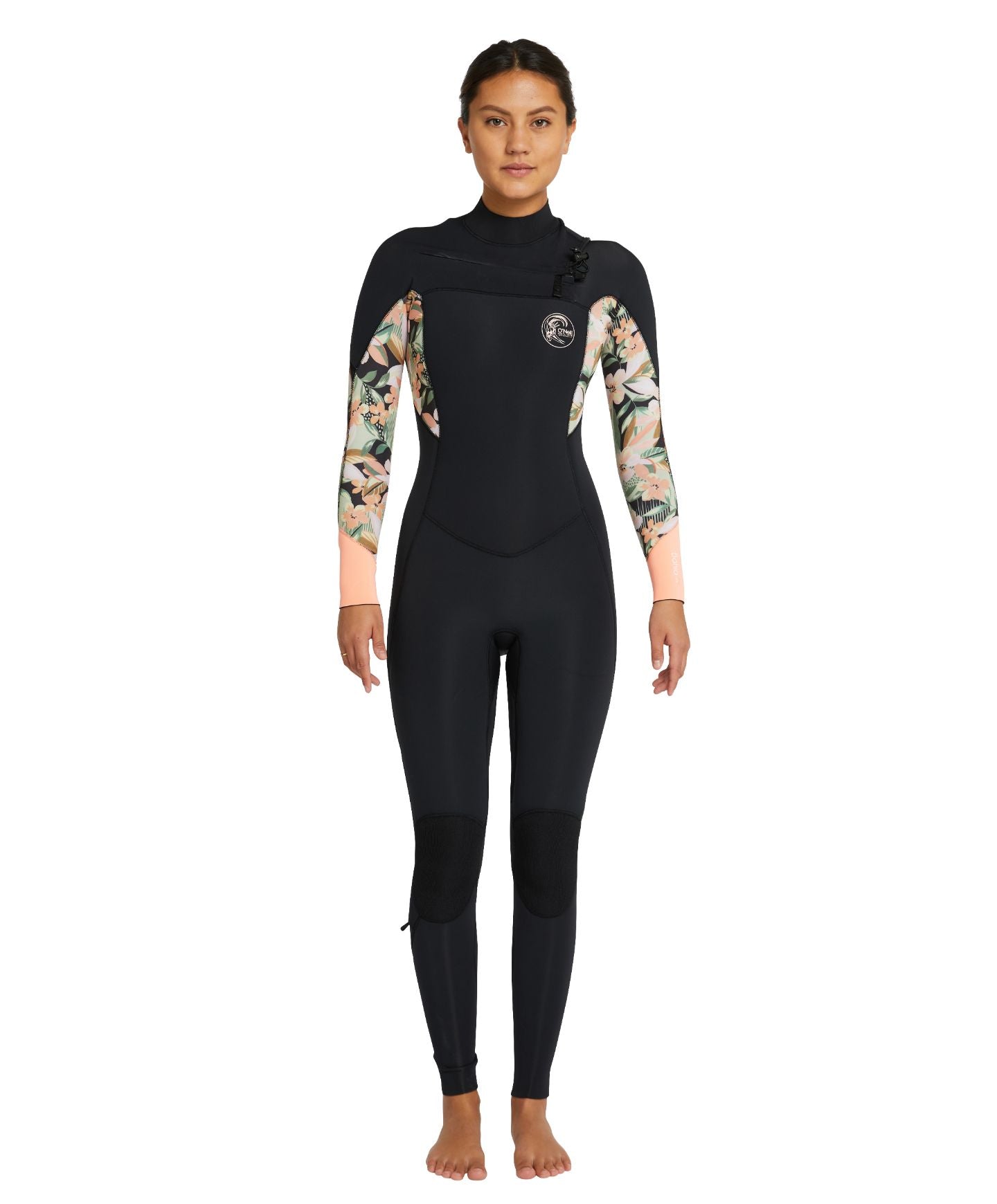 Women's Bahia 4/3mm Steamer Chest Zip Wetsuit - Black Wild Papaya