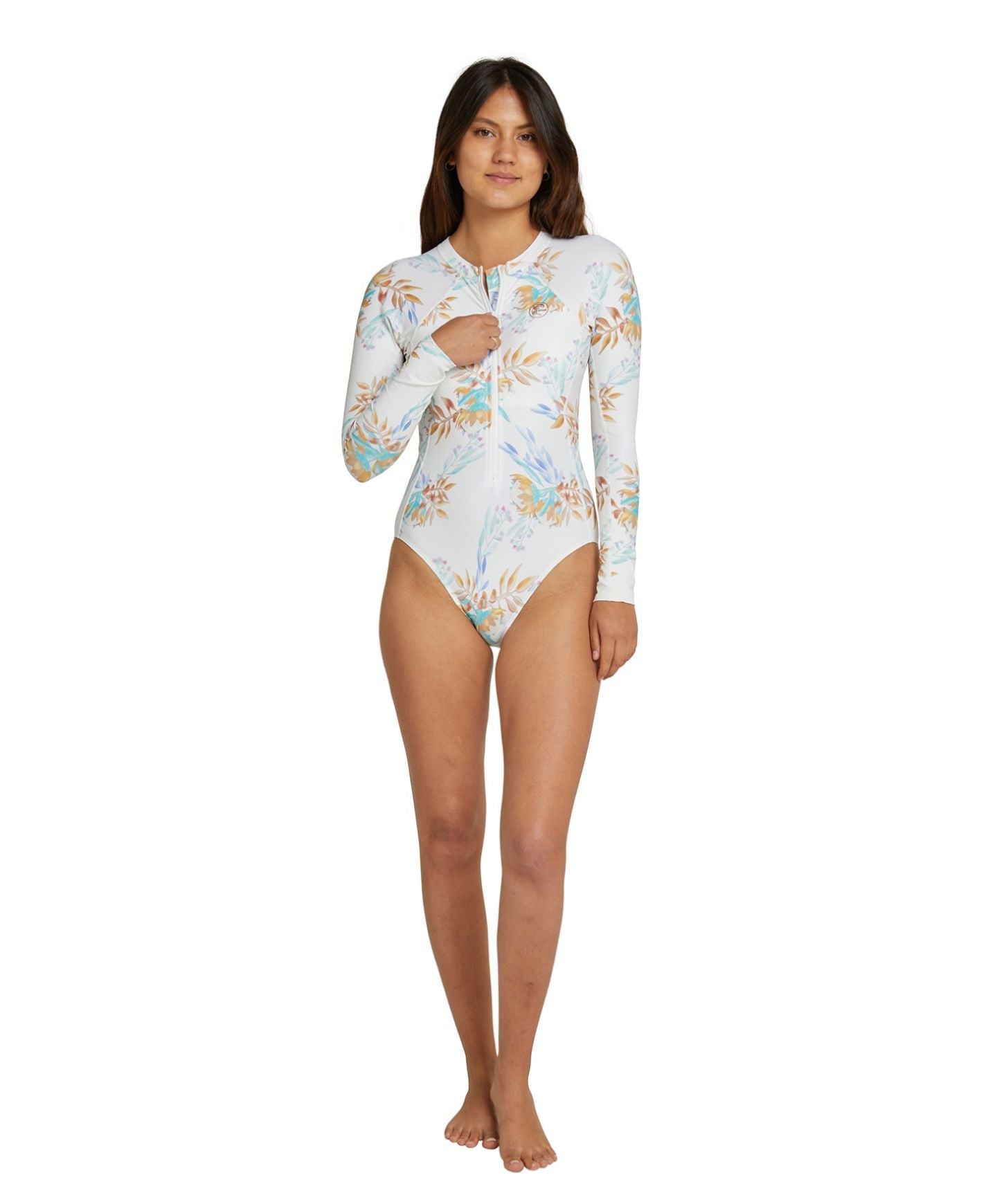 Women's Bahia Cutout Front Zip Long Sleeve Surfsuit - Australiana White