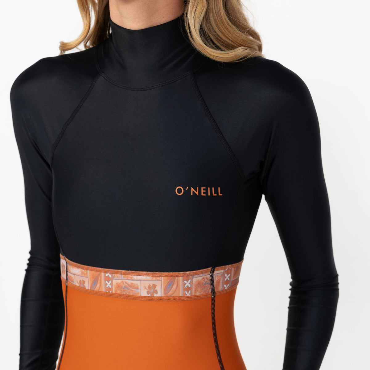 Women's Bahia Lycra Back Zip Long Sleeve Surf Suit - Tangerine Tile