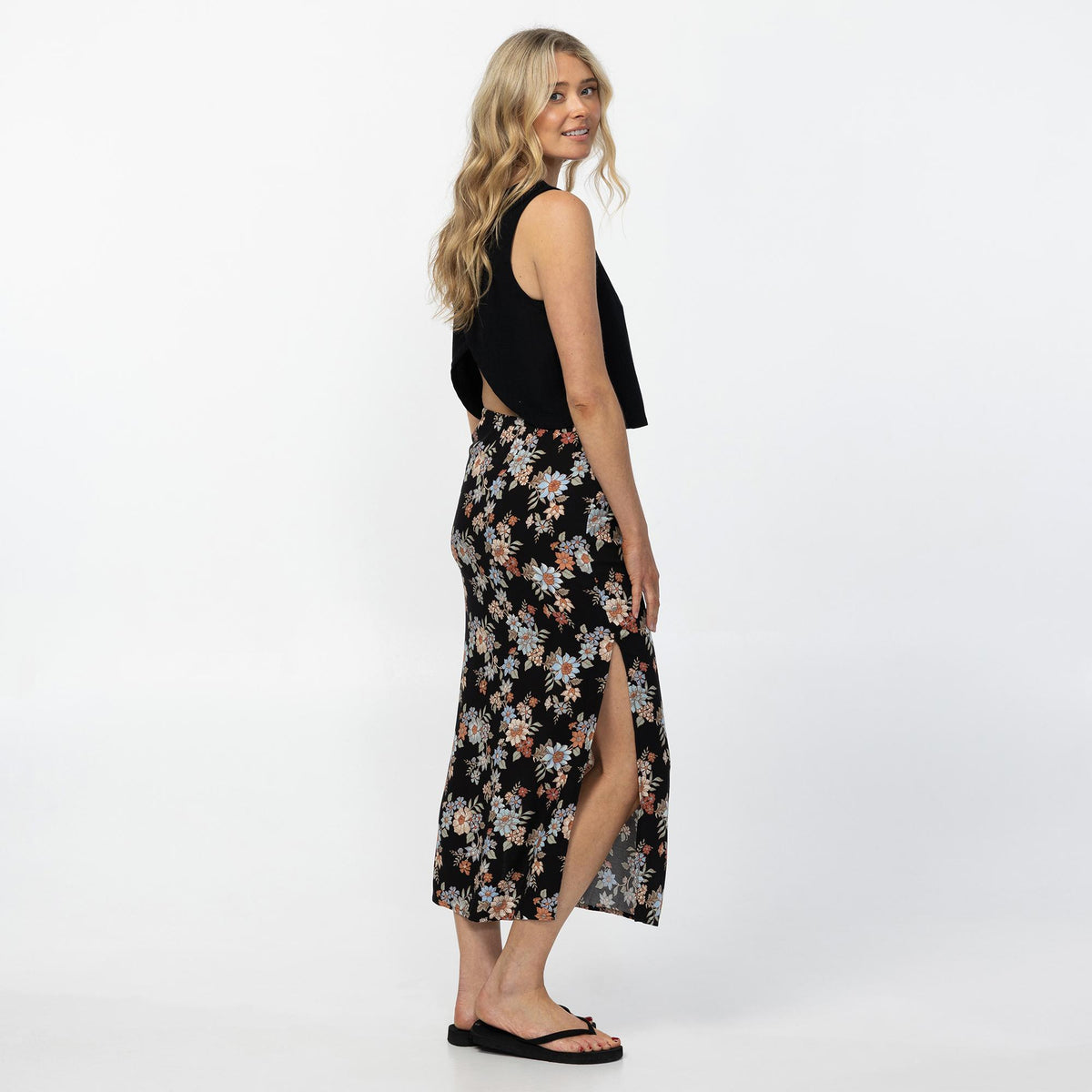 Women's Bellamy Bali Floral Midi Skirt - Black