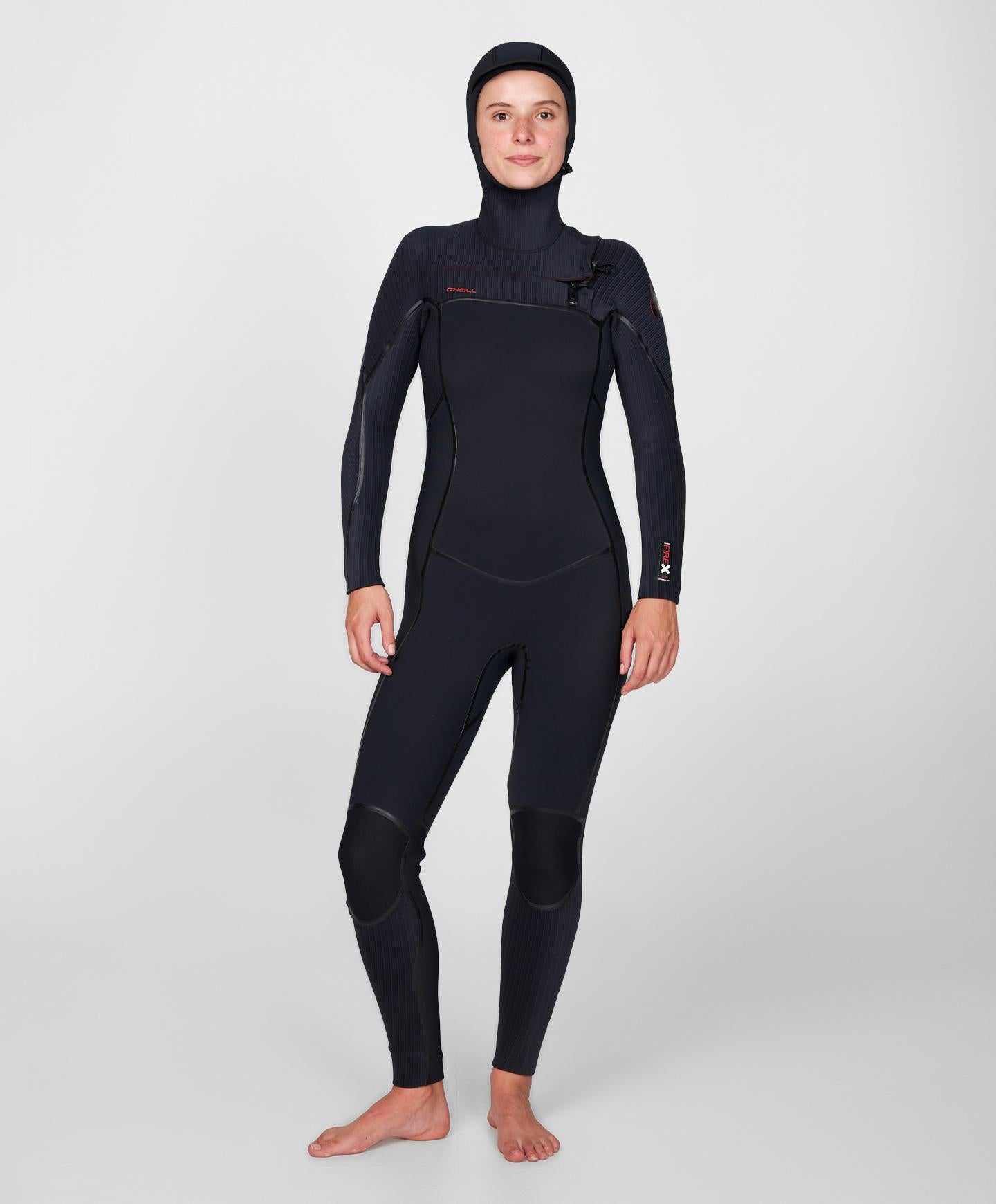 Women's HyperFire X 5/4mm Hooded Steamer Chest Zip Wetsuit - Black