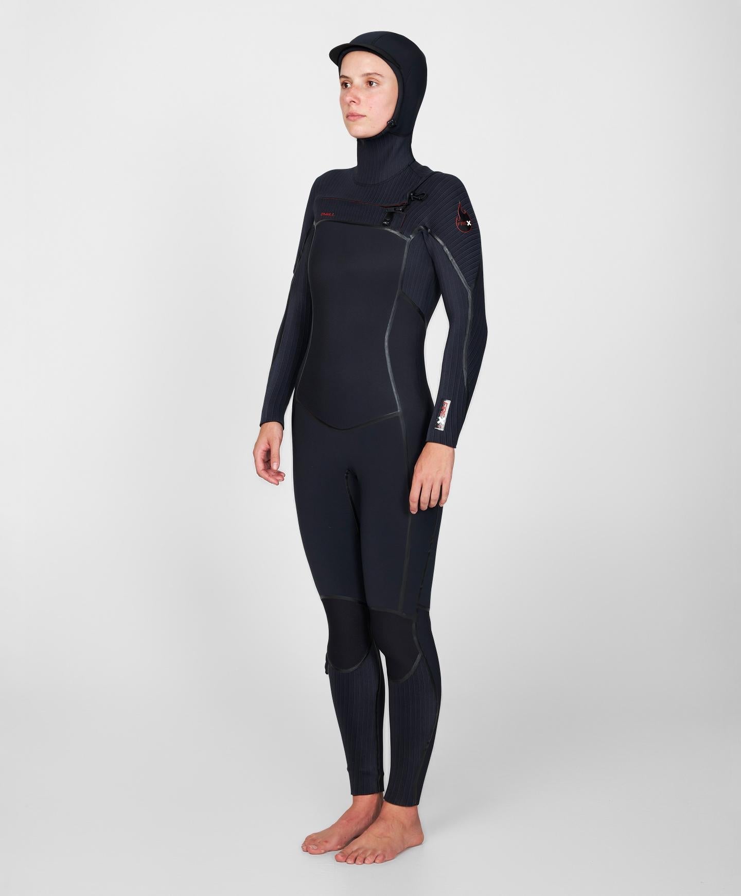 Women's HyperFire X 5/4mm Hooded Steamer Chest Zip Wetsuit - Black