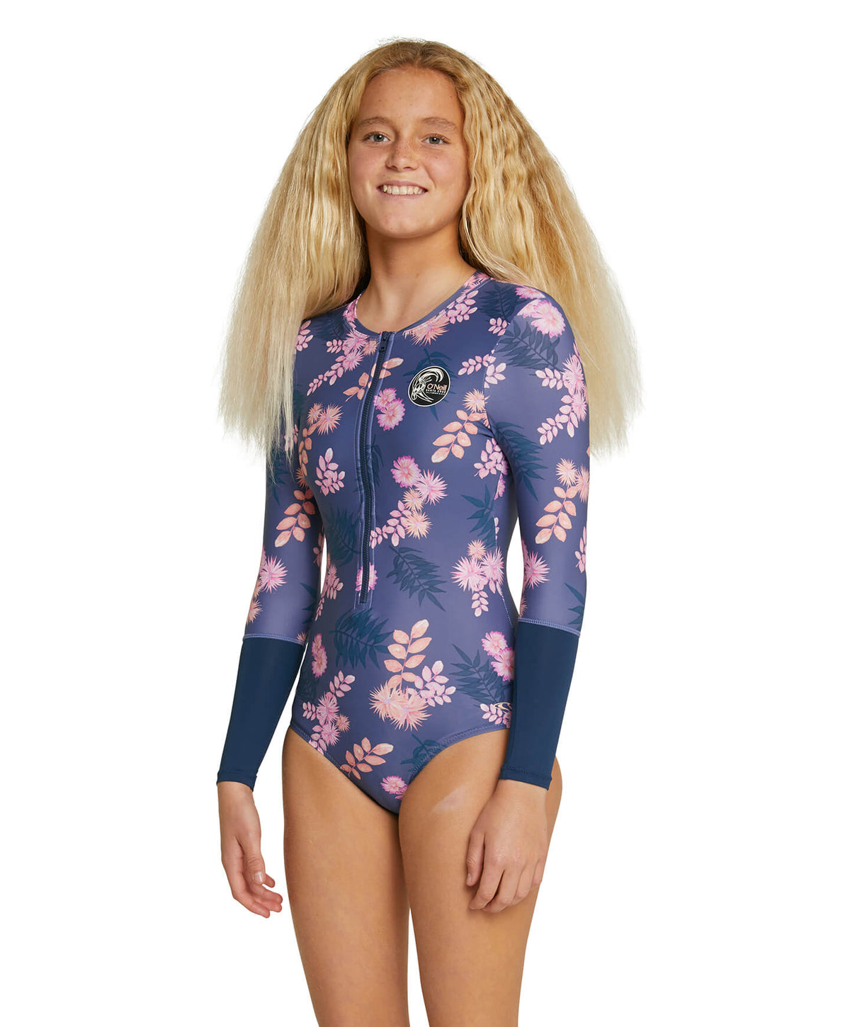 Girls Long Sleeve Surfsuit Rash Vest - Magenta Floral