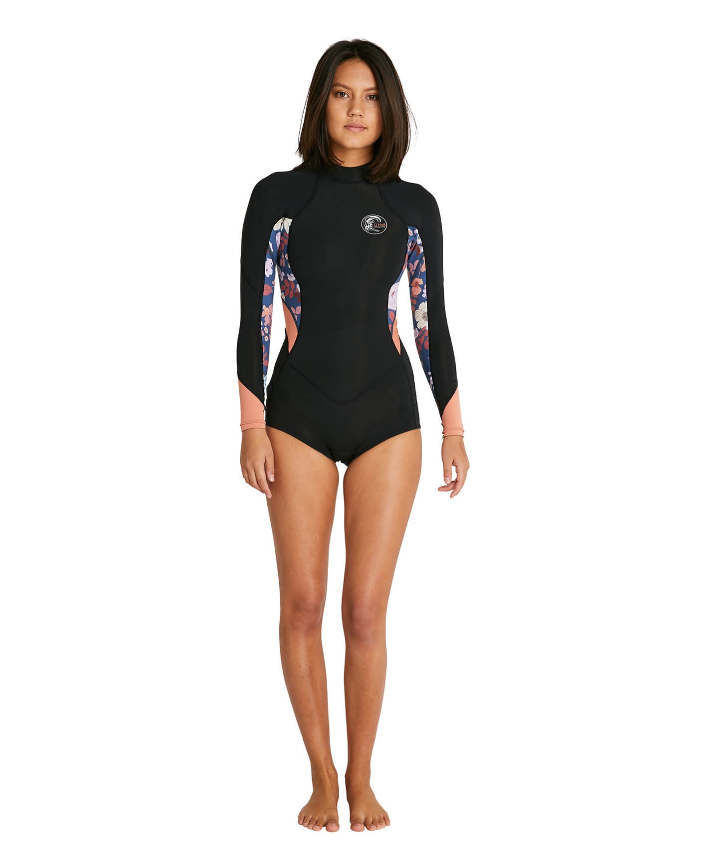 Womens Bahia 2mm Long Sleeve Mid Spring Suit Wetsuit - Black/Navy Poppy