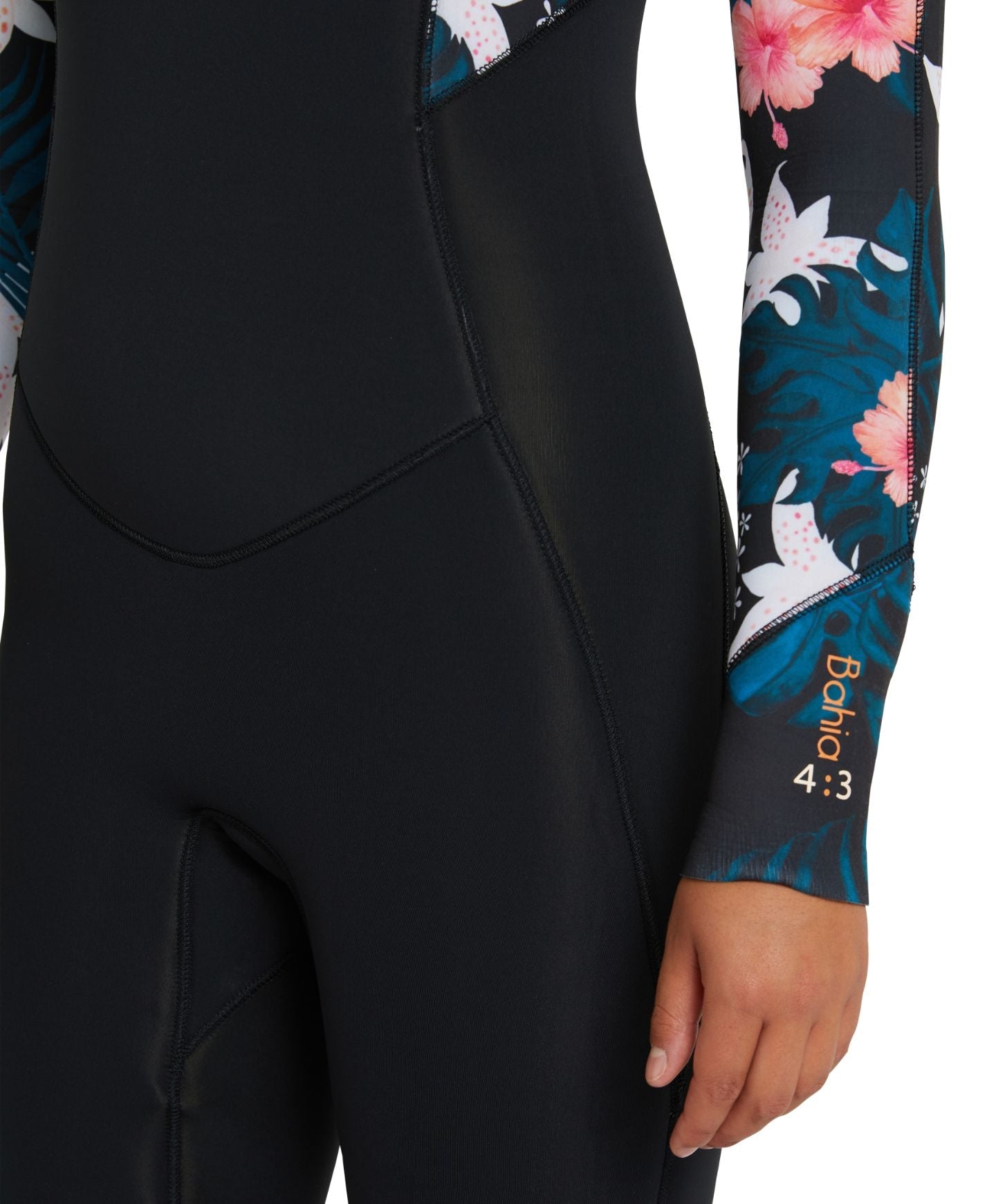 Women's Bahia 4/3mm Steamer Chest Zip Wetsuit - Black Hibiscus